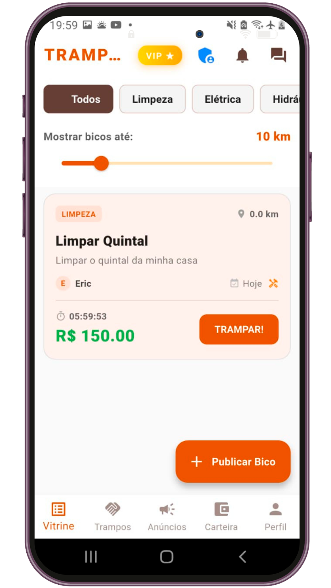 Tela do aplicativo TRAMPAY